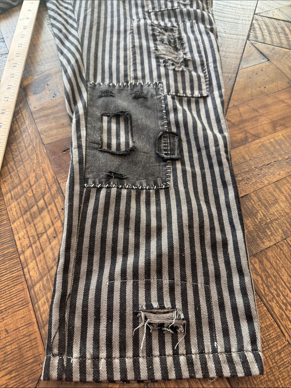 NWT Blue Velvet Striped Patchwork Pants in Black and Gray - Picture 12 of 14